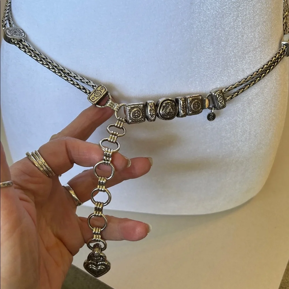 BRIGHTON SILVER TONE DOUBLE CHAIN ADJUSTABLE METAL BELT 35” LONG